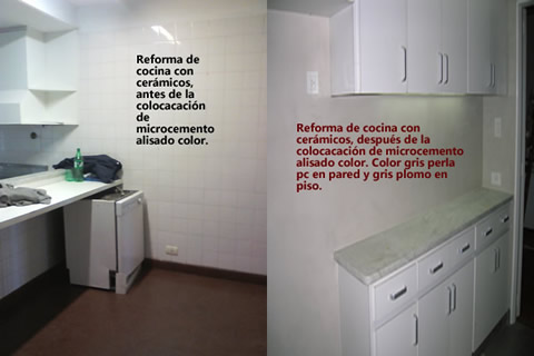 Reforma de cocinas colocación de microcemento color sobre cerámicos